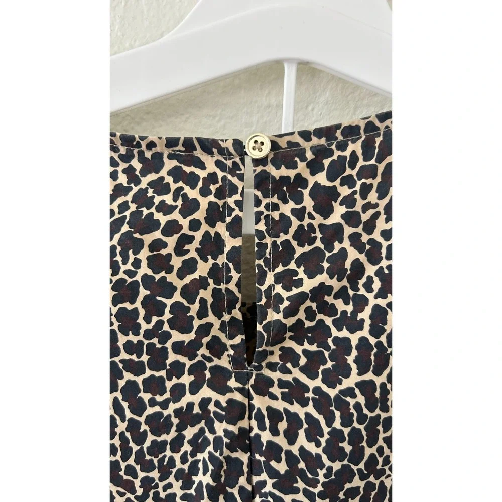 J.‎ Crew Preppy Leopard Print Cotton Puff Sleeve Ruffle Top Brown Tan Small